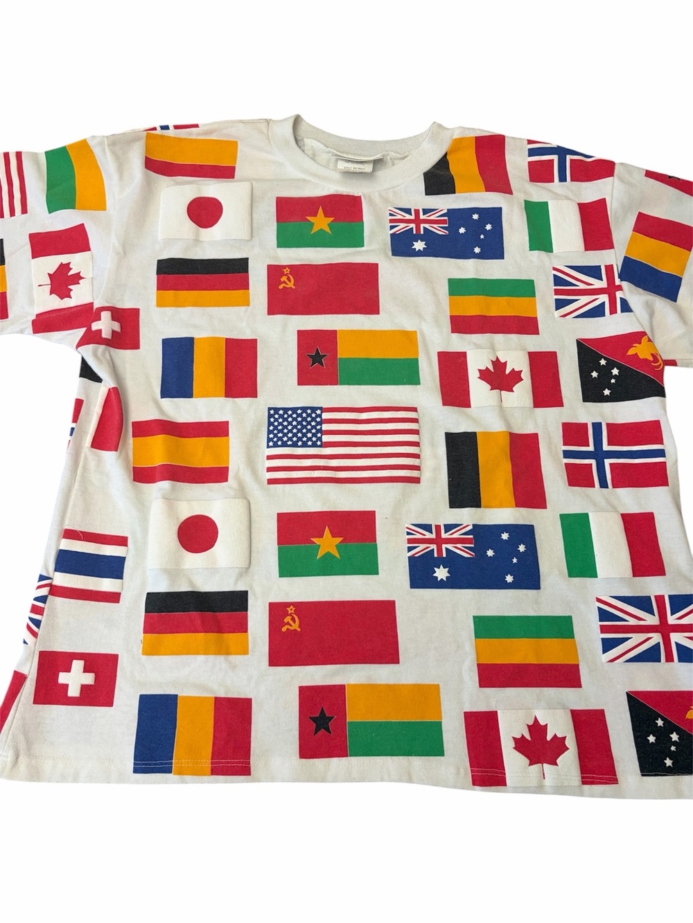 1980s Olympic Flag Short Sleeve Tee with International Flag Print